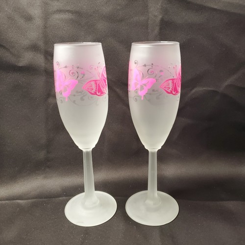 Bellagio Champagne Glass Flute Rare Pink Butterfly 8" Las Vegas Hotel Casino - Picture 5 of 12