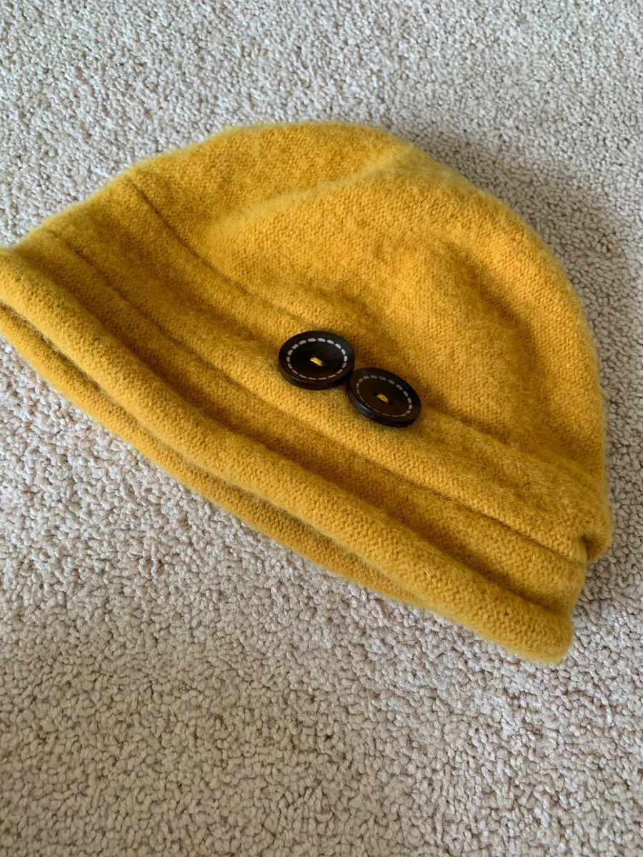Vintage Lawliet Wool Bucket Hat, Gold with Brown Buttons, 57cm