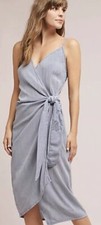 NWT $158 Anthropologie x Faithfull the Brand JUEL 4 / Sm Blue Stripe Wrap Midi