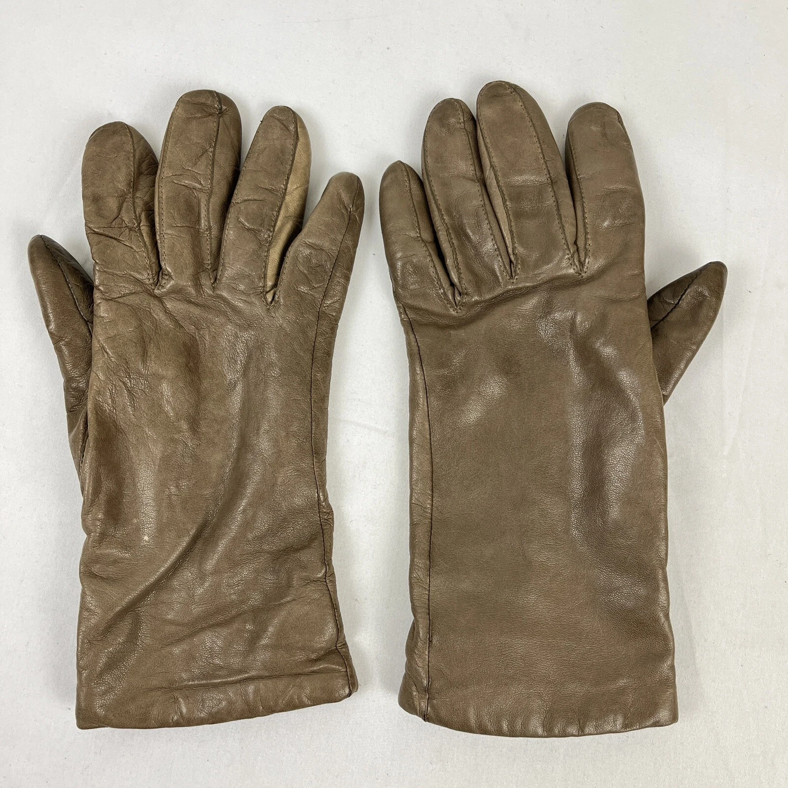 Vintage ARIS Womens Taupe Tan Leather Cashmere Lined Gloves Size 7