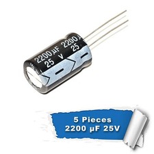 Image of 5 pcs 2200uF 25V 105C radial electrolytic capacitor