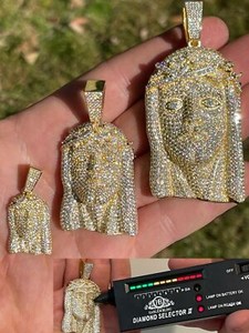 Authentic 14k Gold Plated Fully Iced MOISSANITE Jesus Piece Pendant Pass Tester Hip Hop