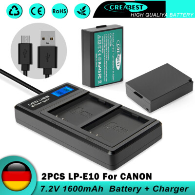 2x LP-E10 Akku Für Canon EOS 1300D 1200D 1100D 4000D 2000D X50 + Dual Ladegerät
