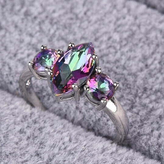 10 CTW Oval Mystic Topaz Cocktail Ring in 0.925 White Sterling Silver  (MDS170443) - Majesty Diamonds