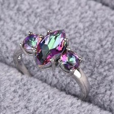 925 Sterling Silver Rainbow Mystical Fire Topaz Wedding Engagement Ring Size 7