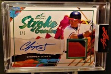 CHIPPER JONES-2021 Leaf Art of Sport (#2/2) 3-COLOR PATCH/JERSEY/AUTO GEM? 1/1