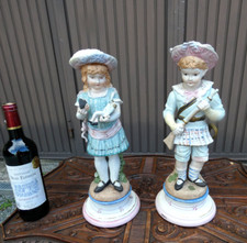 PAIR antique french bisque porcelain boy girl Figurine statue doll napoleon rare