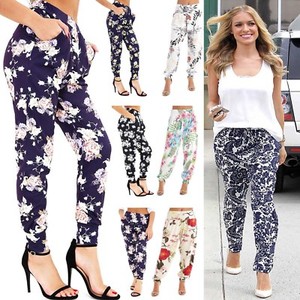 Women Floral Harem Pants Pocket 