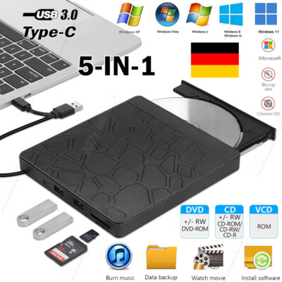 USB 3.0 Type-C Externes CD DVD-RW Laufwerk Brenner für PC Laptop Windows 11 10