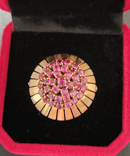 Mid Century/Vintage 14k Rose Gold Statement Ring Set With 35 Rubies - Picture 3 of 19