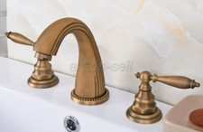 Antique Brass 3 Holes Mount Widespread Bathroom Basin Sink Faucet Tub Mixer Tap