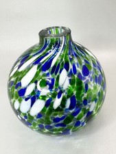 Hand Blown Art Glass Oil Lamp Round Green Blue White Pattern no Wicksaz