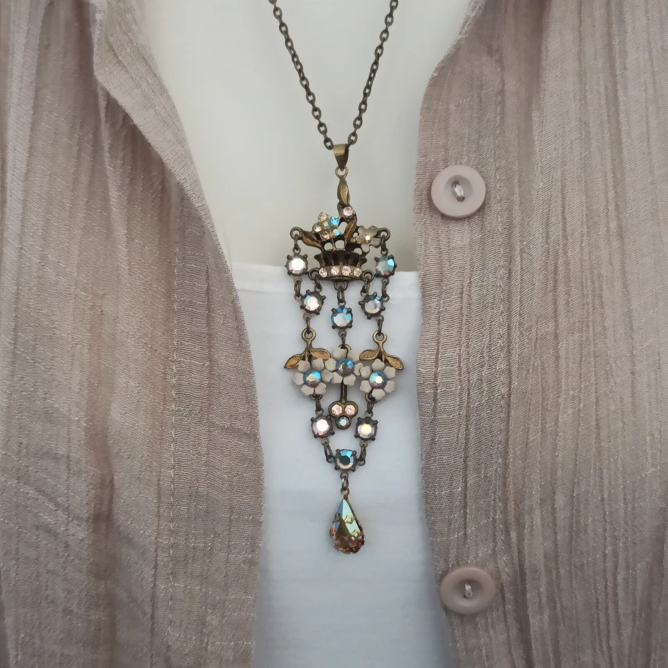 Collar Michal Negrin Pastel Romántico Renacimiento Victoriano AB Cristales Esmalte De Colección Foto 4 de 4