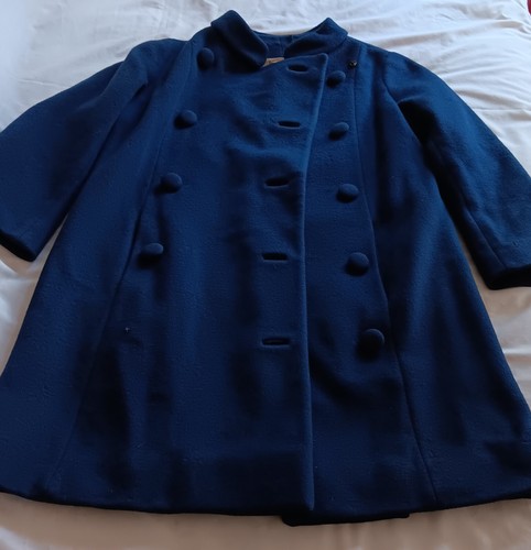 VTG WOMENS SZ M c 1965 BULLOCK'S SAN FERNANDO VALLEY COLLEGIENNE BLUE WOOL COAT