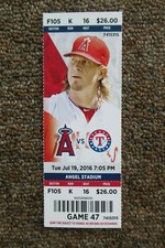 ANGELS VS RANGERS 7/19/2016 FULL TICKET~ ALBERT PUJOLS (2 HRs #578/#579) + 6 RBI