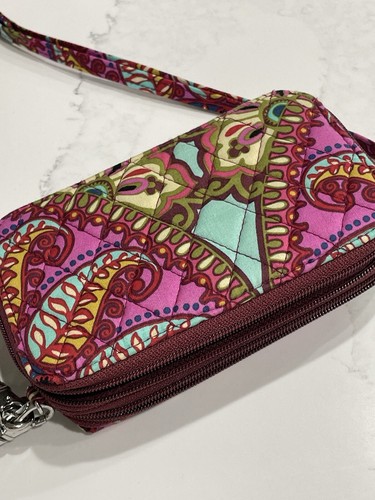 Vera Bradley Mini Crossbody Bag Wristlet Paisley Maroon Lila Floral Reise - Bild 5 von 9