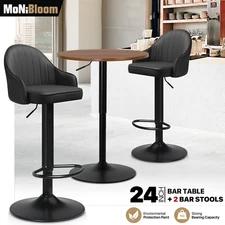 3 Pcs [BAR STOOLS+PUB TABLE] Swivel Dining Chair Adjustable Height Leather Seat
