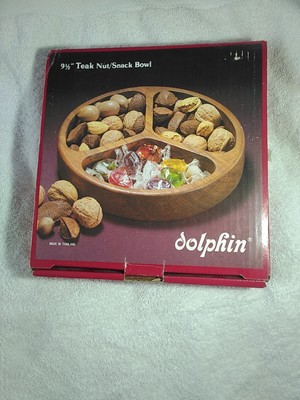 Dolphin 9 1/2'' Teakwood Nut/Snack Bowl Tray w/ 3 Sections in Original Box