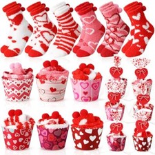 6 Pairs Valentine's Day Cupcake Socks Fuzzy Socks Gift with Cupcake Card Heart
