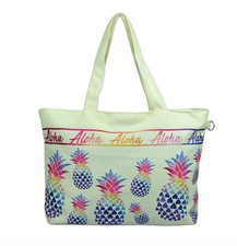 Hawaiian Canvas Beach Tote Tropical Pineapple Hawaii Shop Bag Handbag Travel LG