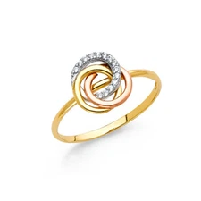 Ioka -14K Solid Tri Color Gold CZ Fancy Love Symbol Infinity Statement Ring