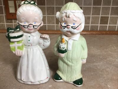 Vintage Grandma Grandpa Ceramic Figurines 1971 Hand Painted 7  Nightgown