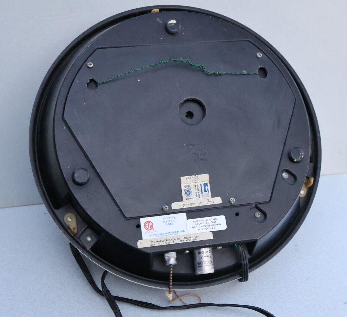 Vintage BUSCH BEER Light Up Round Bar Bottle Cap Clock Sign eBay