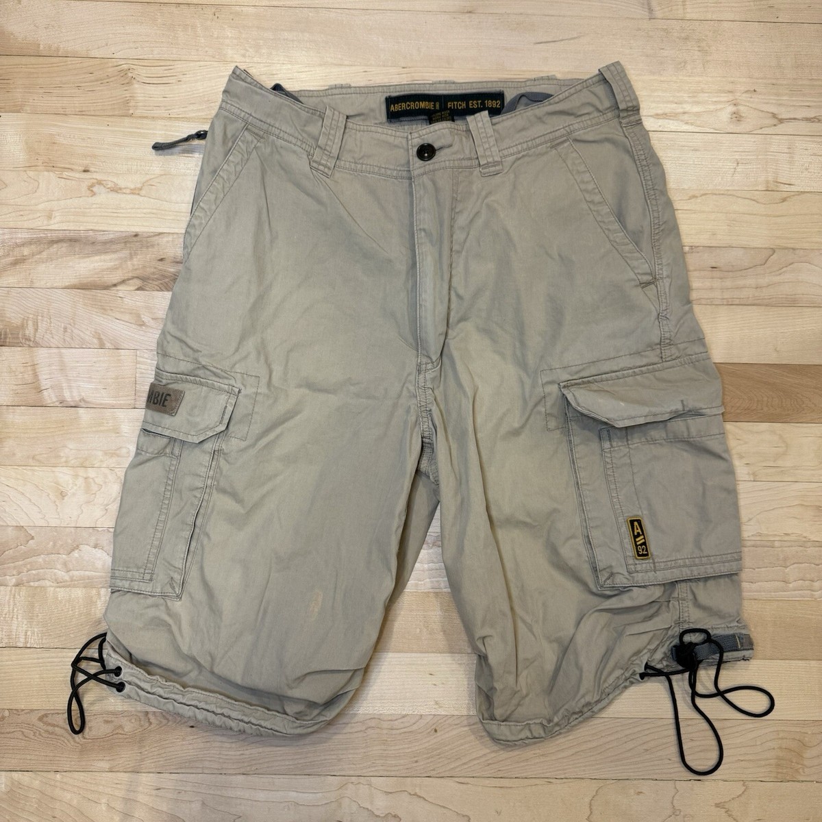 VTG Abercrombie Fitch Cargo Shorts Mens 30 Tan Paratrooper Baggy Grunge Y2K