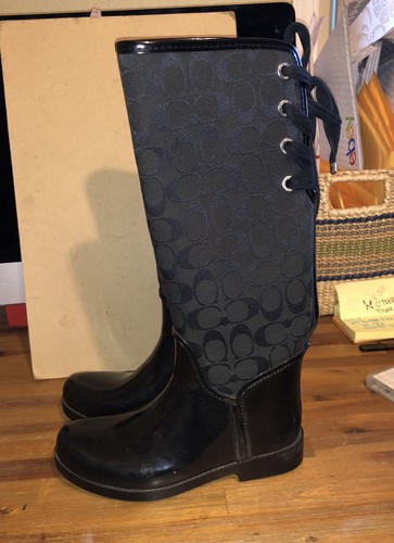 COACH Tall Rain Boots Black Size 7B | eBay