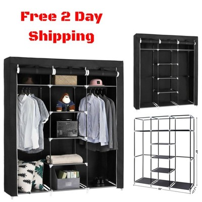 portable clothes closet wardrobe bedroom storage organizer durable armoire  black 692760580481 | ebay