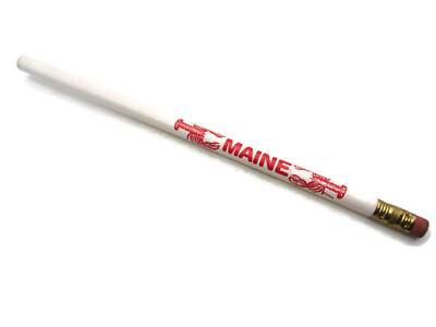 Vintage Maine Souvenir Pencil Red Lobster Graphic White Wood Pencil w/ Eraser