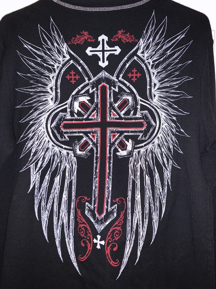NO BOUNDARIES THERMAL SKULL & CROSS LARGE SHIRT | eBay