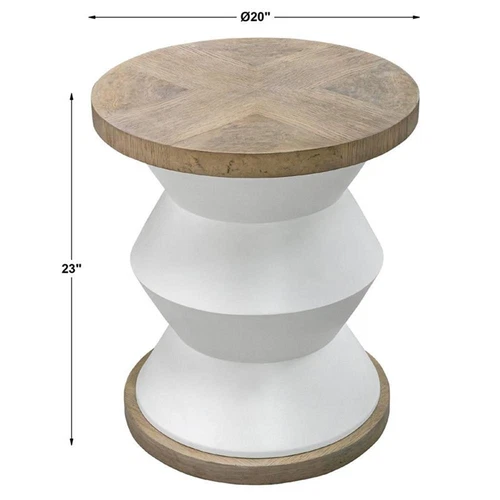 Uttermost Spool Geometric Wood Side Table with Light Honey Stain in Matte White - Picture 4 of 4