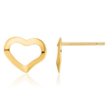 14K Solid Yellow Gold Heart Stud Earrings