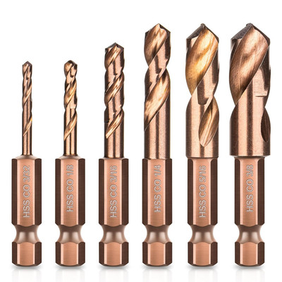 M35 Cobalt Stubby Drill Bits,  6PCS Short Drill Bits for Metal with 1/4'' Hex Sha