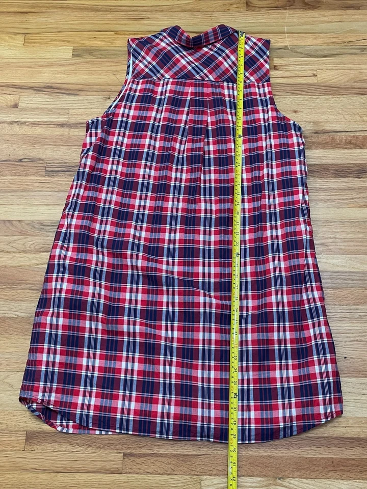 J. Crew Women's 18 Red Dress Cotton Mini Shirt Belted Tartan Plaid Lined Preppy - Image 3 of 4