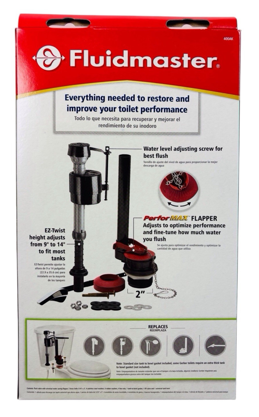 Fluidmaster Universal All in One Toilet Repair Kit for 2" Flush Valves 400AK NIB