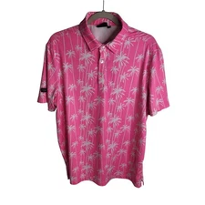 Sunday Swagger Polo Shirt Men's Large Stylin Pink Golf Performance Palm Tree