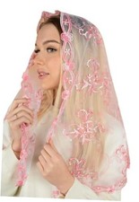 Catholic Mantilla Mass Infinity Veil - Church Lace Spanish Chapel Gradient Pink