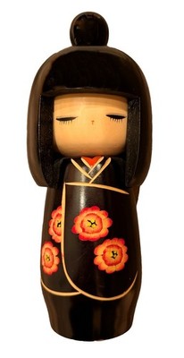 Vintage Japan Kunio Miyagawa 8” Kokeshi Hand-Carved Wood Floral