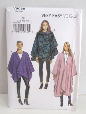 Very Easy Vogue Patterns 9038 Capes in 3 Styles Misses' L-XXL (16-26) Uncut