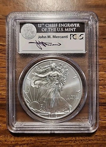 2012 (S) SILVER EAGLE PCGS MS70 FS STRUCK AT SAN FRANCISCO JOHN MERCANTI SIGNED