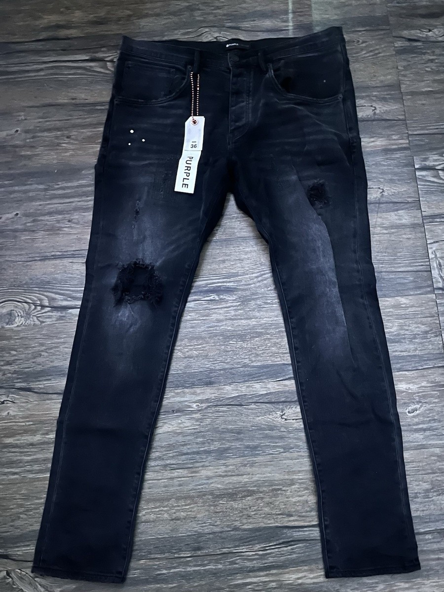 Purple Brand Slim Fit Distressed Black Denim Jeans Men's Regular