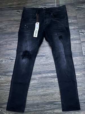 Purple Brand Slim Fit Distressed Black Denim Jeans Men's Regular