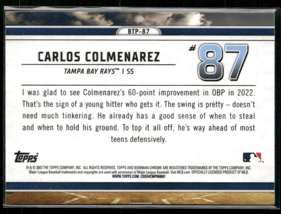 2023 BOWMAN SCOUTS’ TOP 100 CARLOS COLMENAREZ TAMPA BAY RAYS #BTP-87 - Image 2 of 2