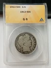 1913-P 50C ANACS G6 Barber Silver Half Dollar