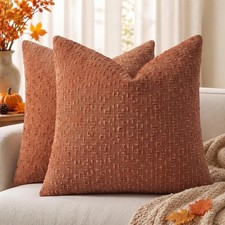 decorUhome Textured Rust Chenille Throw Pillow Covers 18x18 Set of 2
