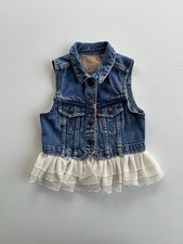 Vintage Levi  s Orange Tab Denim Jean Vest Ruffled Tulle Hem Girls Toddler Size 