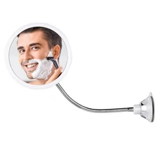 Flexible Round Fogless Shower Mirror for Shaving with Height Adjustable Goose...