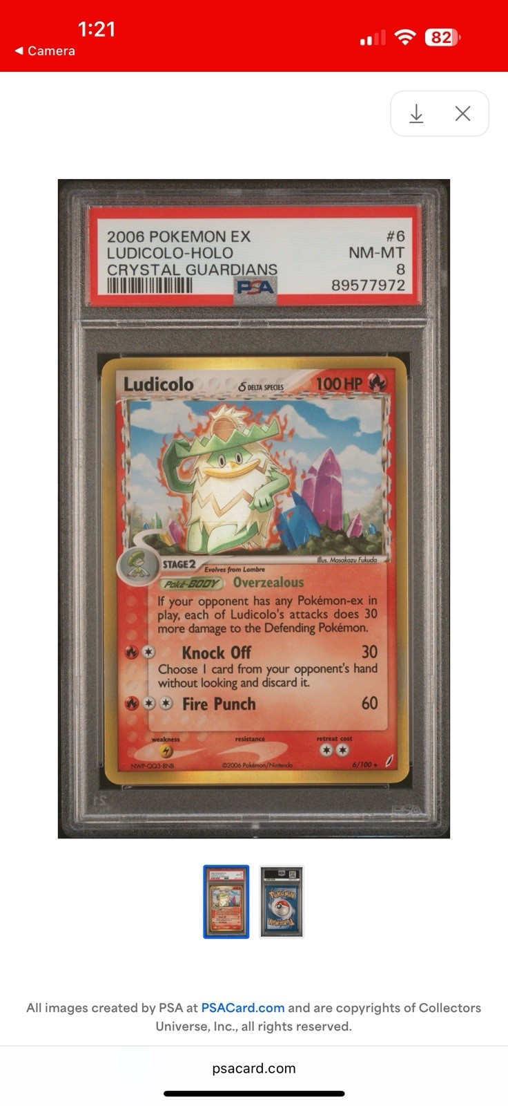 Ludicolo Delta Species Reverse Holo Crystal Guardians 2006 6/100 PSA 8